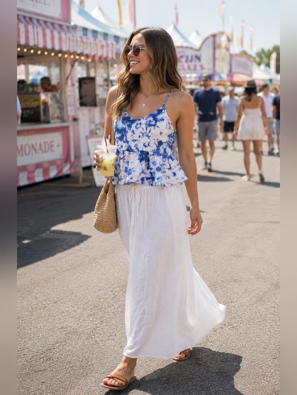 Ro & De V-neck Peplum Hem Cropped Tank Top in Blue & Pink Tie Dye Women's XS